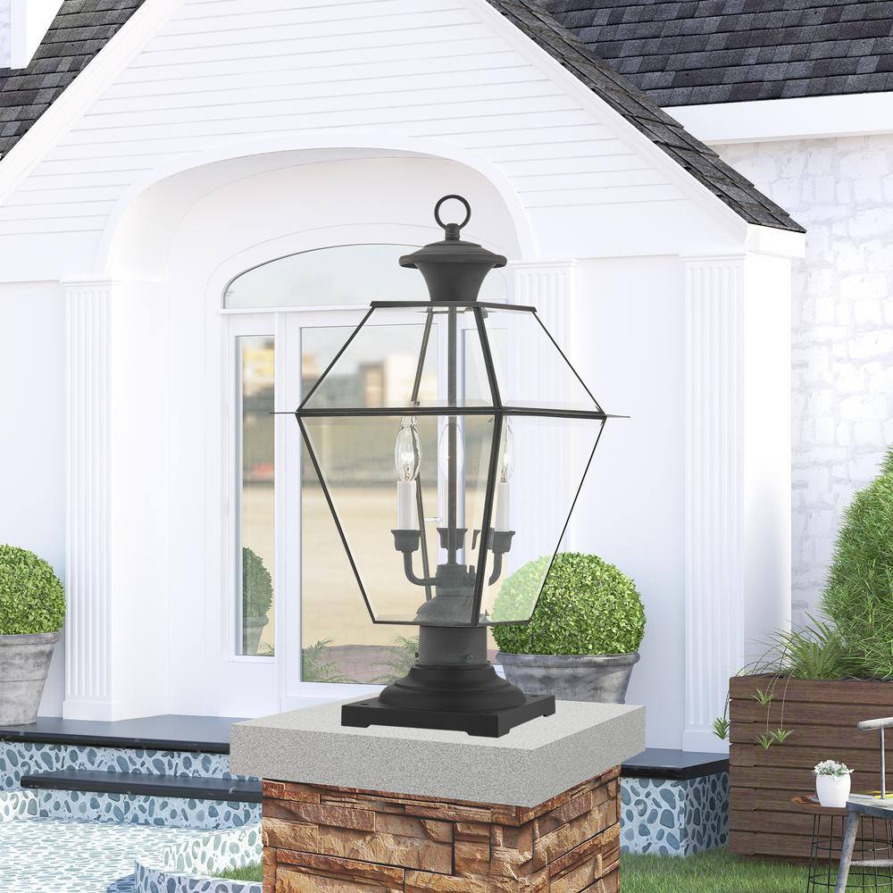 Charcoal Solid Brass 3-Light Outdoor Post Lantern
