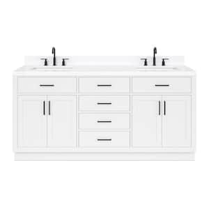 Hepburn 72 in. W x 22 in. D x 36 in. H Double Sink Freestanding Bath Vanity in White with Carrara Quartz Top
