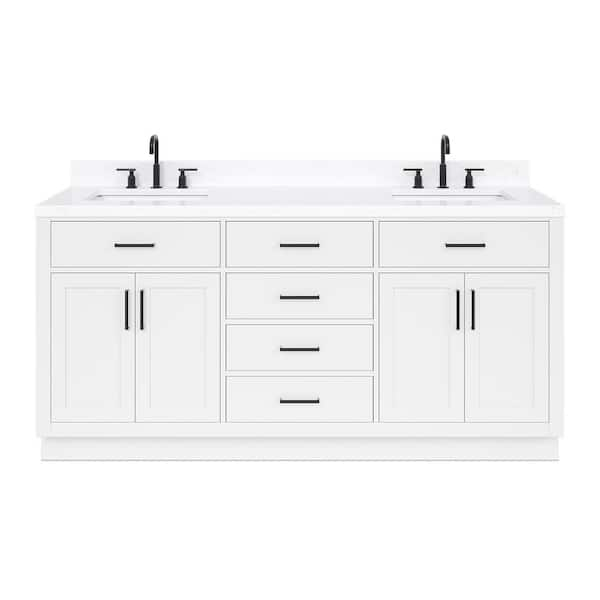 Hepburn 72 in. W x 22 in. D x 36 in. H Double Sink Freestanding Bath Vanity in White with Carrara Quartz Top