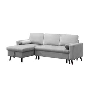 88 in. Square Arm 2-Piece Velvet L-Shaped Sectional Sofa in Gray with Chaise