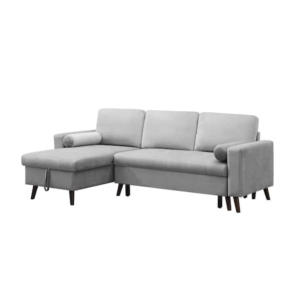 Wateday 88 in. Square Arm 2-Piece Velvet L-Shaped Sectional Sofa in Gray with Chaise