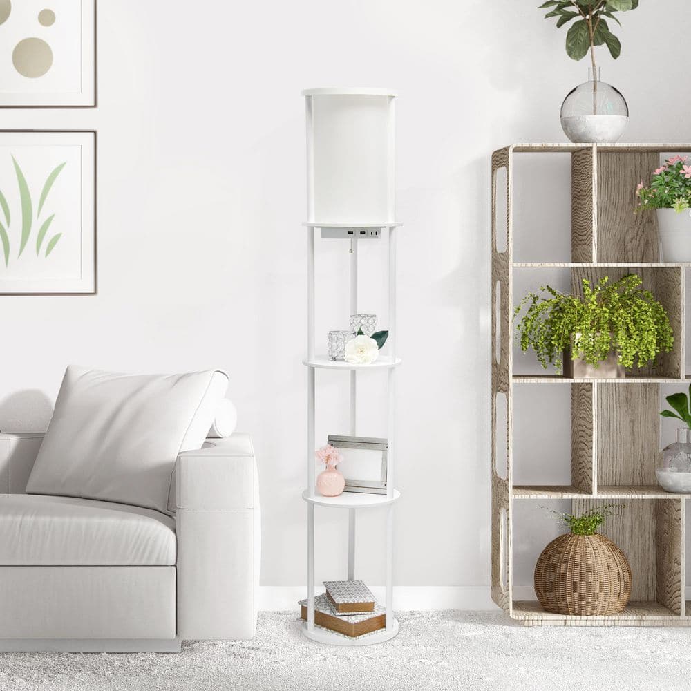 White Adjustable 3-Shelf Floor Lamp with USB Ports