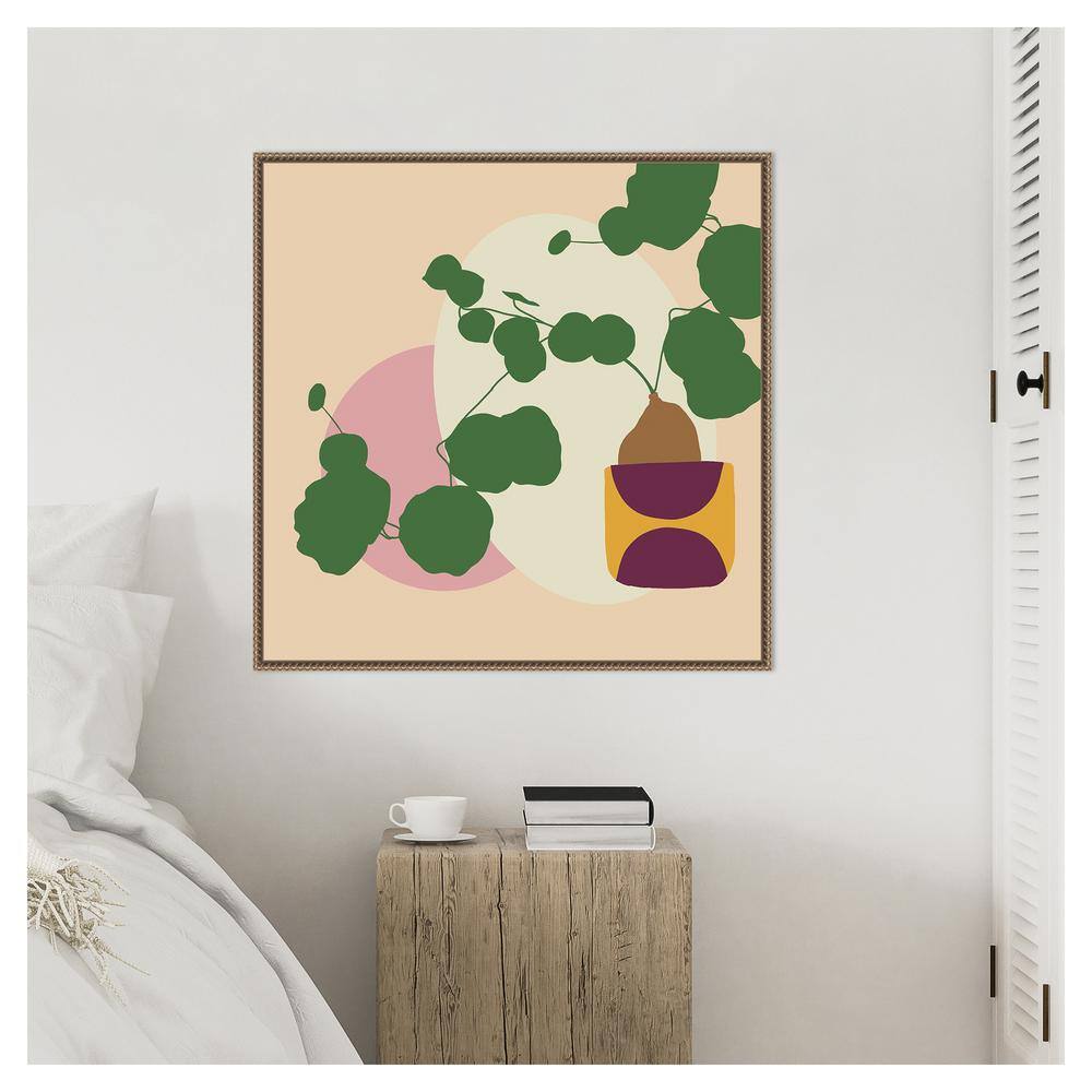Mod Potted Plant Abstract Canvas Wall Art with Bronze Frame, 30 x 30 inches