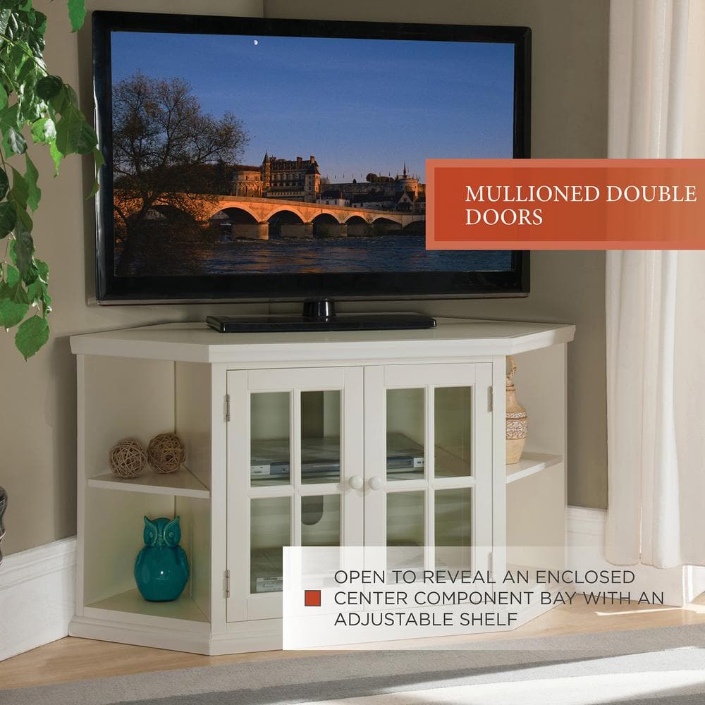 Riley Holliday 46" White Composite Wood Corner TV Stand with Cabinet