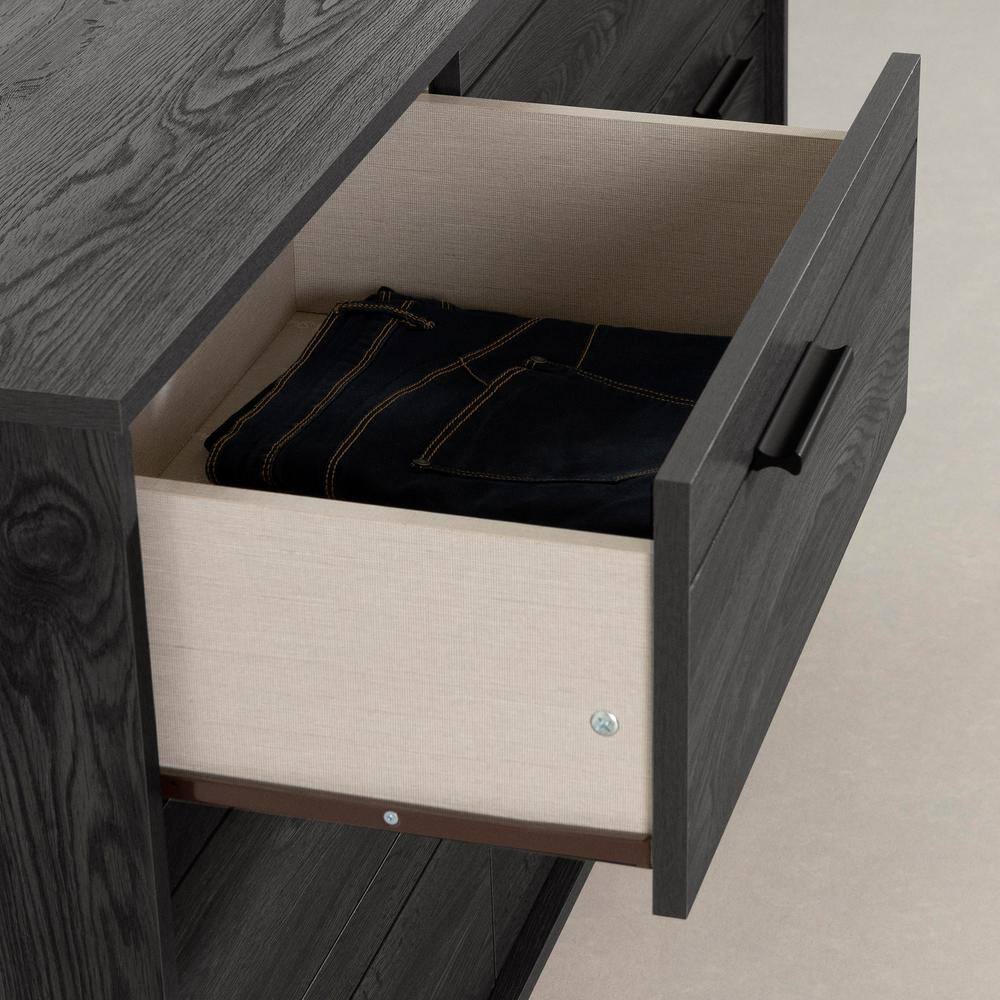 Gray Oak 6-Drawer Double Dresser with Metal Handles