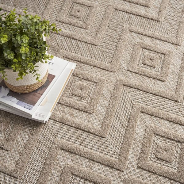 Beige 8 ft. x 10 ft. Woven Abstract Polyester Rectangle Indoor/Outdoor Area Rug