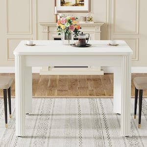 Halseey Square 39 in. White Wood Kitchen 4 Legs Dining Table for 4 Fluted Legs Modern Dinner Dining Room Table