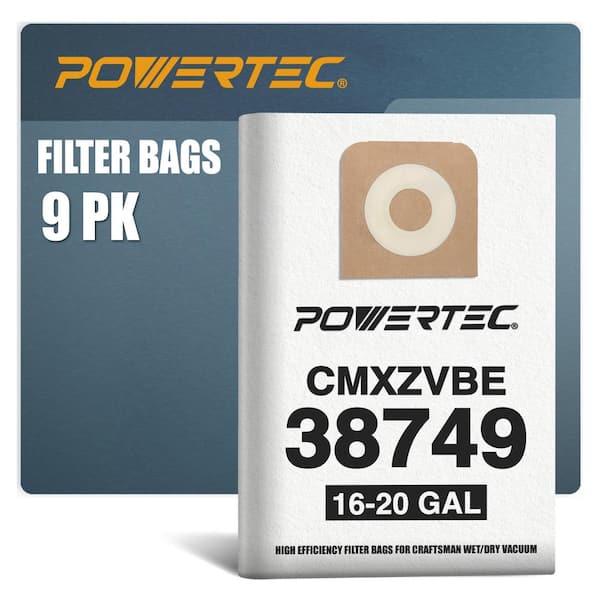 ‎POWERTEC Dust Collection Bags for Craftsman 38749 Shop Vacs, Replacement Filter Bag for 16-20 gal. CMXEVBE 17595/17607/17596,9PK