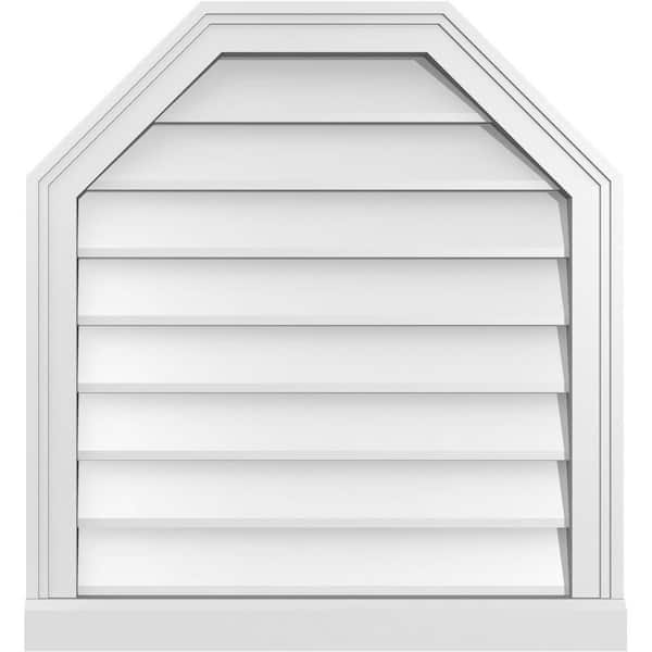 Ekena Millwork 24" x 26" Octagonal Top Surface Mount PVC Gable Vent: Non-Functional with Brickmould Sill Frame