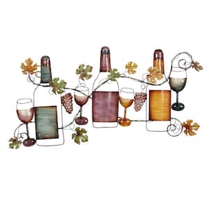 Metal Multi Colored Wine Wall Decor with Floral Detailing