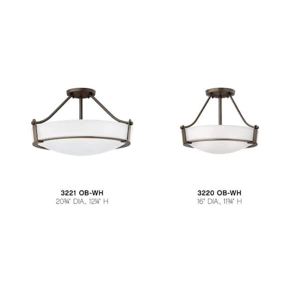 HINKLEY - Hathaway 20.75 In. 4-Light Olde Bronze with Etched White Glass Semi-Flush Mount