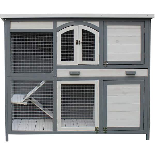 Hanover Outdoor Wooden 2-Story Rabbit Hutch with 2 Ramp