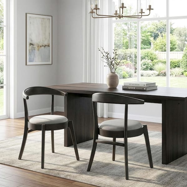 Audra Retro Modern Black Wood Round Chair with Curved Back (Set of 2)