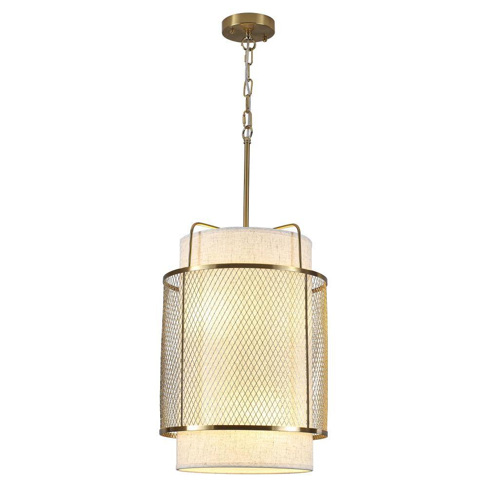 Farmhous 13.8 in.6-Light Gold Linen Fabric Drum Chandelier with Metal Cage Mesh Shade price history on PriceWatchPro