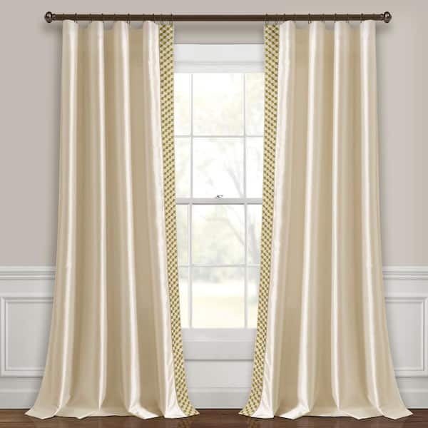 Lush Decor Luxury Mid Century Geo Faux Silk Jacquard Border Window Curtain Panel Wheat/Green Single 52x84