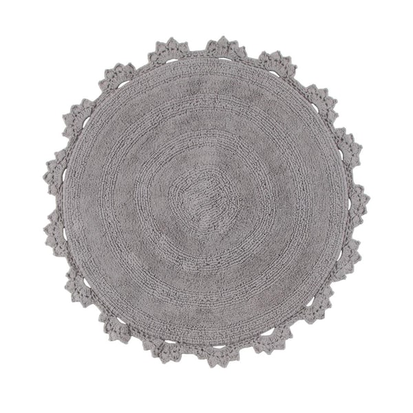 Winchester Crochet Border Grey (3 ft. Round) Cotton Bath Mat