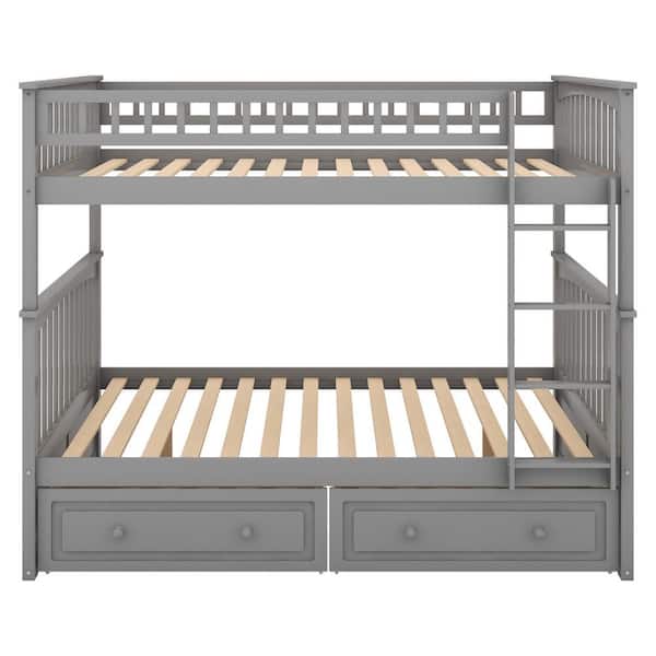 STICKON Gray Full Over Full Size Bunk Bed with Drawers
