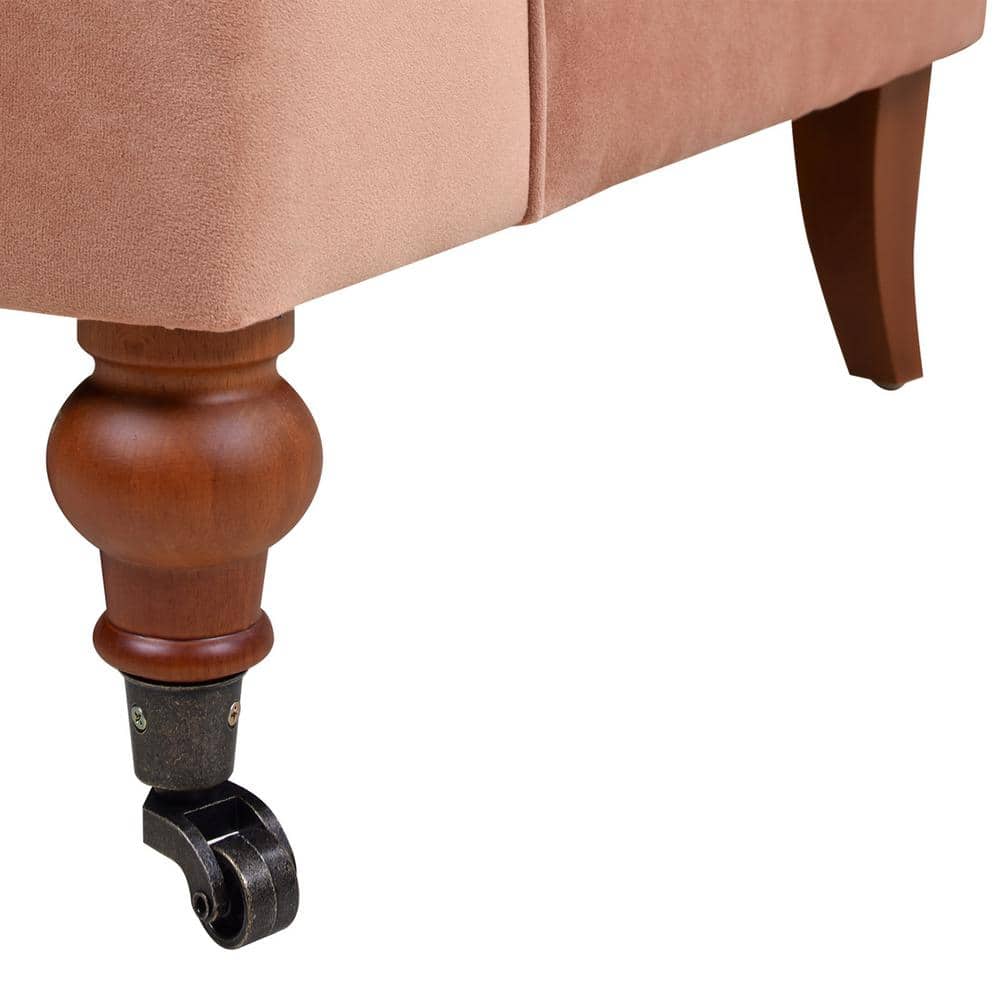 Elegant Peach Orange Velvet Wood Accent Chair with Handcrafted Comfort