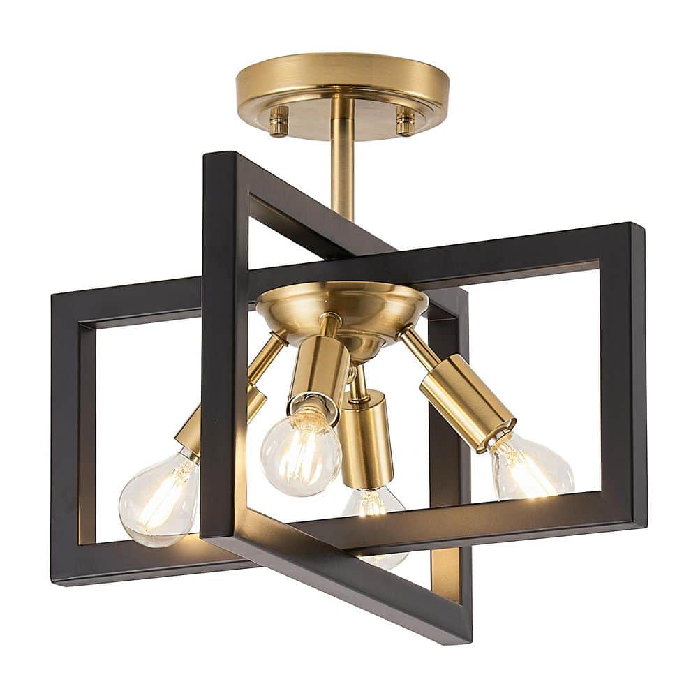 14.56 in. Mid Century Modern 4 Light Black and Copper Semi Flush Mount Geometric Sputnik Ceiling Light for Kitchen price history on PriceWatchPro