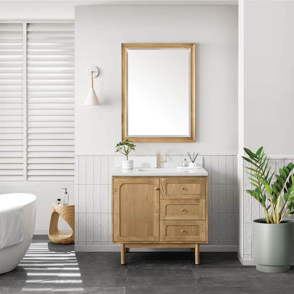 James Martin Vanities Laurent 36.0 in. W x 23.5 in. D x 34.2 in. H Single Bathroom Vanity in Light Natural Oak with White Zeus Quartz Top