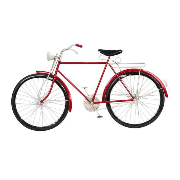 Litton Lane 19 In X 36 Red Metal Vintage Wall Decor 65528 The Home Depot - Mens Wall Decor Bike