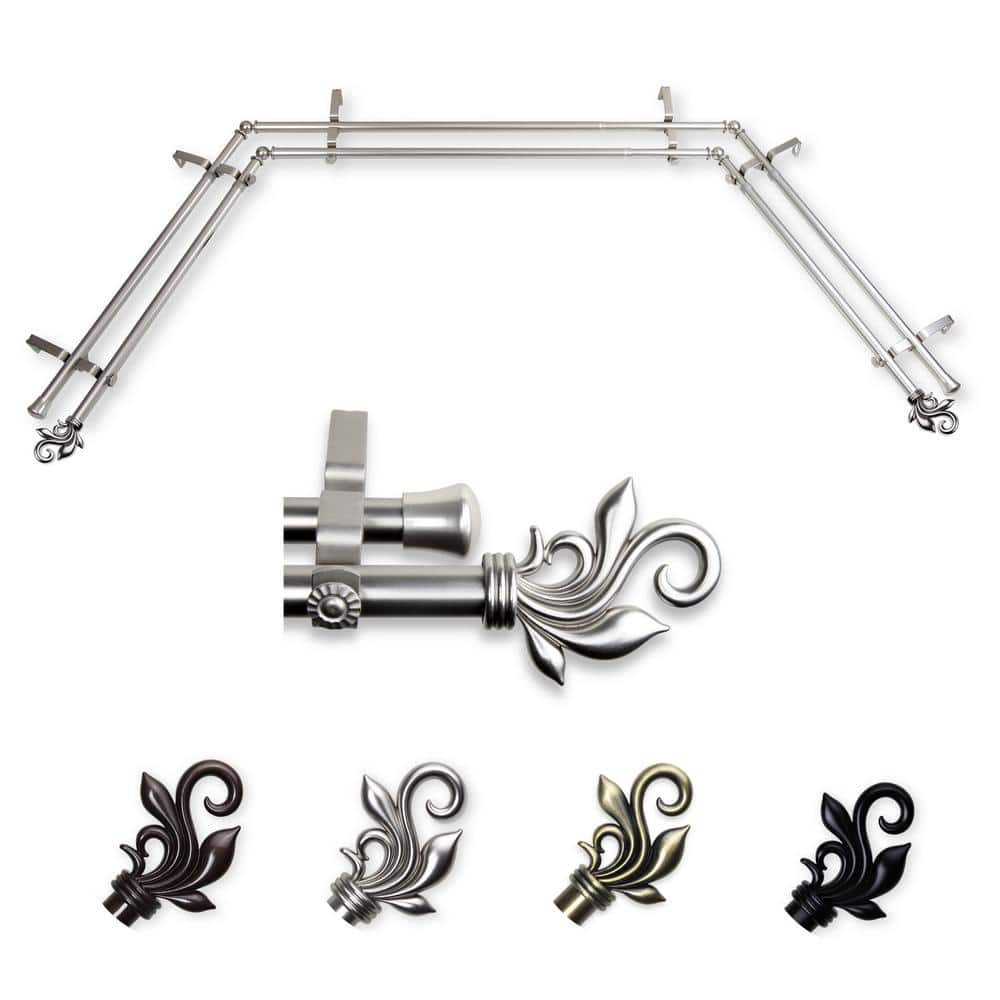"13/16"" Dia Adjustable 20""-36"", 38""-72"" Bay Window Double Curtain Rod with Andrea Finials in Satin Nickel" price history on PriceWatchPro