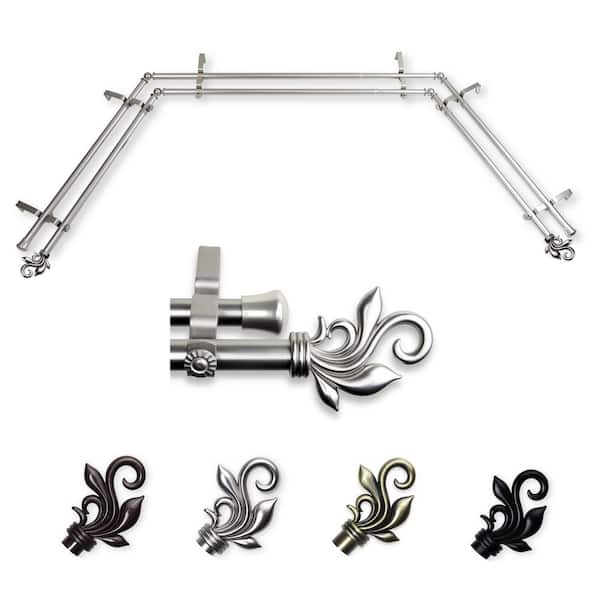 13/16" Dia Adjustable 20"-36", 38"-72" Bay Window Double Curtain Rod with Andrea Finials in Satin Nickel