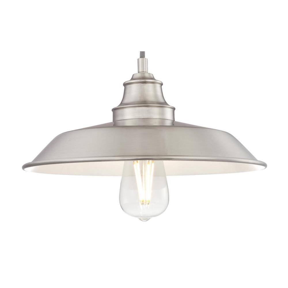 Vintage Inspired Brushed Nickel 1-Light Pendant with White Interior