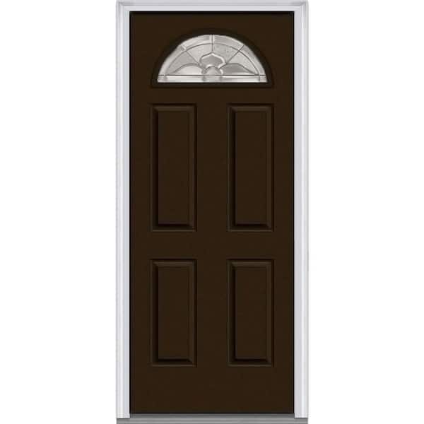 MMI Door 30 in. x 80 in. Master Nouveau Left-Hand Inswing 1/4-Lite Decorative 4-Panel Classic Painted Steel Prehung Front Door