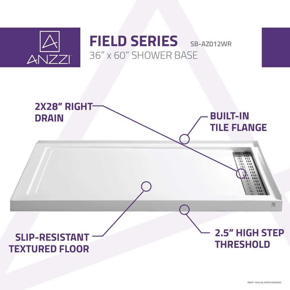 White Acrylic 60'' x 36'' Rectangle Shower Base