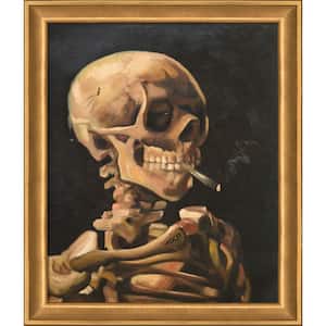 Skull of Skeleton with Cigarette by Vincent Van Gogh Muted Gold Framed Fantasy Oil Painting Art Print 24 in. x 28 in.