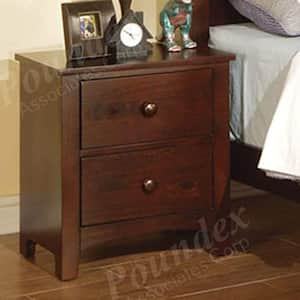 Miquell 2-Drawer 24 in. H x 22 in. W x 16 in. D Brown Pine Wood Nightstand