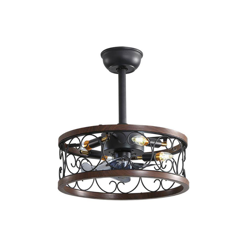 Etokfoks 4 Candle Type Retro Brown Caged E12 Bulbs Ceiling Fan Light ...