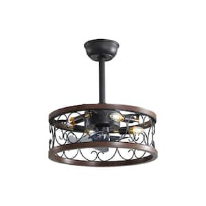 4 Candle Type Retro Brown Caged E12 Bulbs Ceiling Fan Light Kit Reversible 6 Wind Speeds with Remote Control for APP