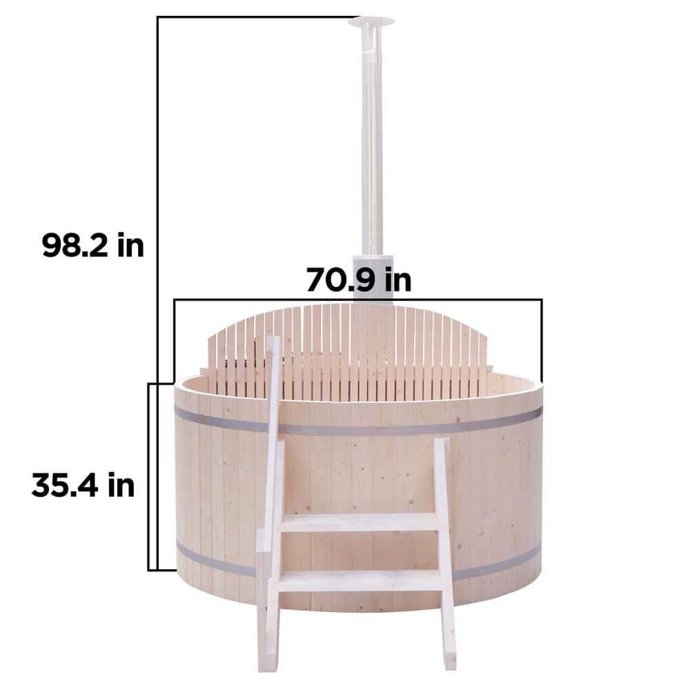 Round Pine Wood-Fired Hot Tub and Ice Bath with Internal Stove