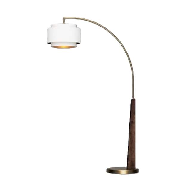 84 in Coronado Weathered Brass 1 Light Arc Floor Lamp Smart Dimmable for Living Room with White Linen Drum Shade