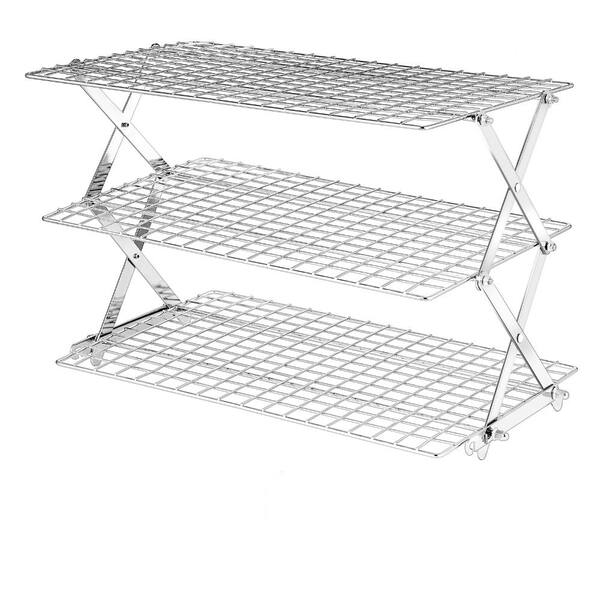 Stainless Steel 3-Tier Collapsible Cooling Rack, Adjustable Height, X-Shaped Frame, Mirror Polished