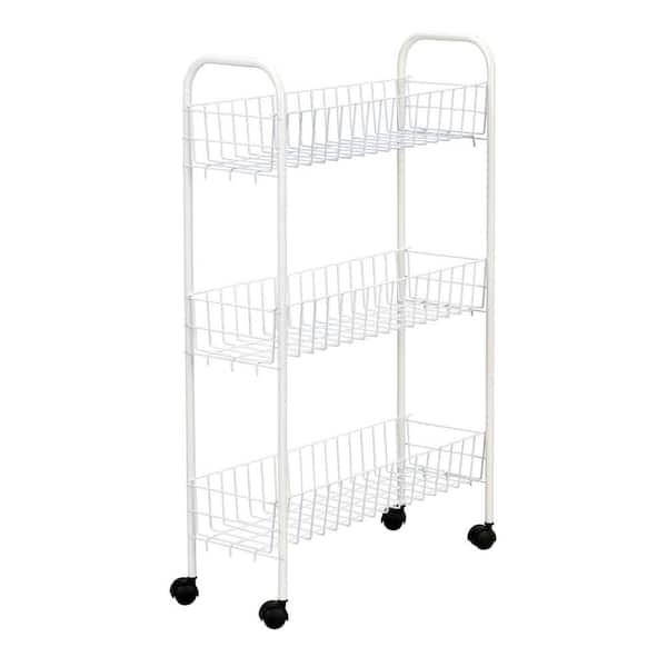 HOUSEHOLD ESSENTIALS White Slimline 3-Shelf Utility Cart