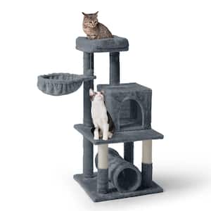 40 in. Dark Grey Cat Tower for Indoor Cats, Multi-Level Cat Activity Tree with Scratching Post, Basket, Cat Cave Condo