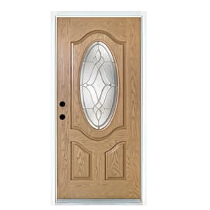 36 in. x 80 in. Distinction Light Oak Right-Hand Inswing 3/4 Oval Lite Decorative Fiberglass Prehung Front Door