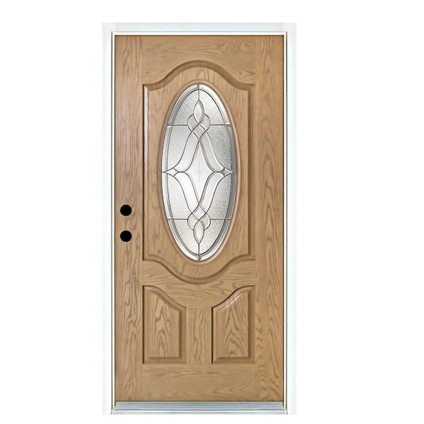 MP Doors 36 in. x 80 in. Distinction Light Oak Right-Hand Inswing 3/4 Oval Lite Decorative Fiberglass Prehung Front Door