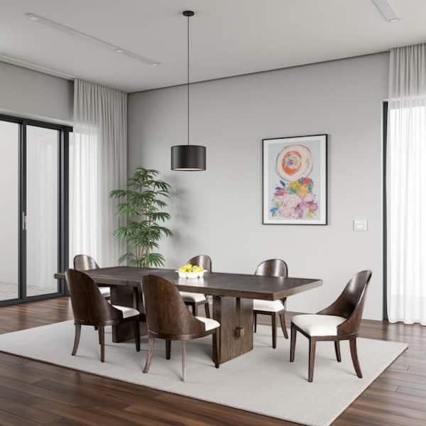 Dark Walnut Brown and Off-White 34 in. 9-Piece Dining Set