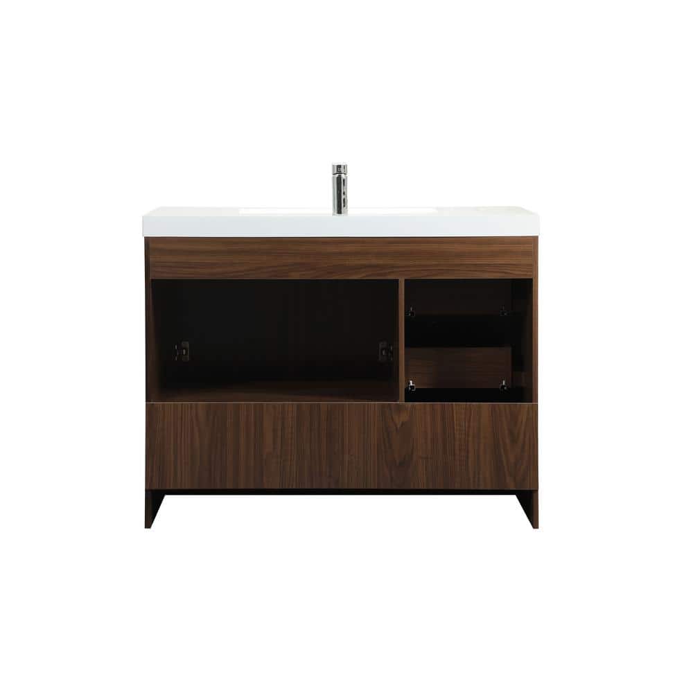 Walnut and White MDF Single Basin Vanity with Resin Sink