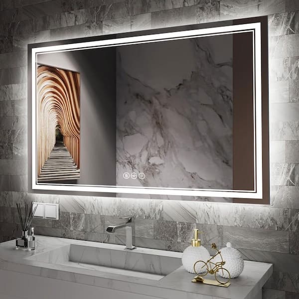 LuxHomez 30 in. W x 48 in. H Rectangular Frameless Anti-Fog Front