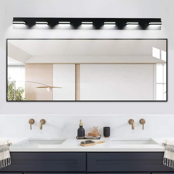 55 in. W 7-Lights LED Vanity Light for Bathroom, Black Wall Sconce Over Vanity Mirror, Cool White 6000K