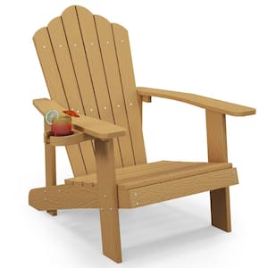 Patio HIPS Teak Outdoor Weather Resistant Slatted Chair Adirondack Chair with Cup Holder