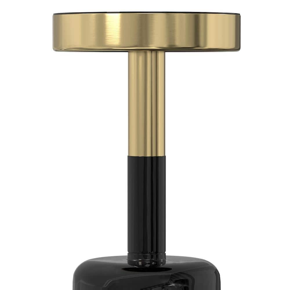 Frannie 10" Round Gold and Black Metal Side Table with Glass Top