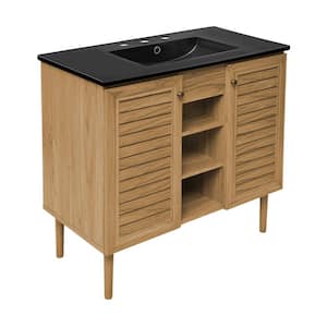 Bron 36 in. Brown Oak Bathroom Vanity in Black with 3-Hole Ceramic Sink Top