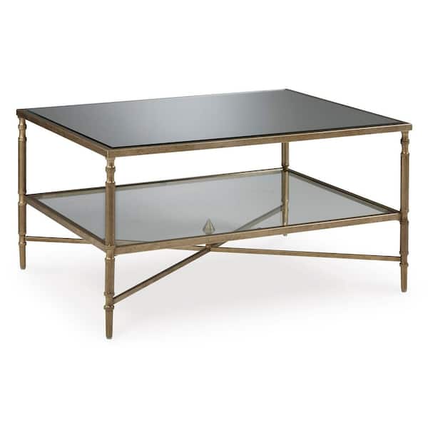 Cloverty 37.88 in. Antiqued Gold Rectangle Glass Coffee Table