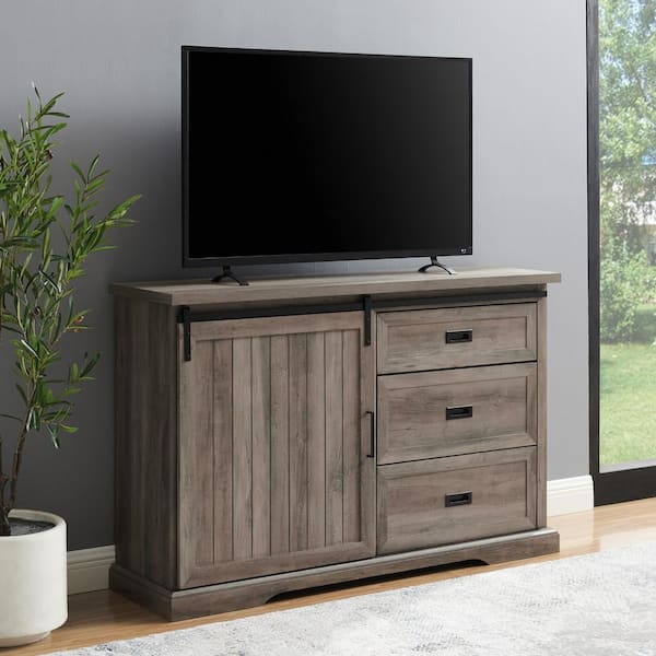 Walker Edison Furniture Company Grey Wash Wood Sideboard with Sliding Grooved Door